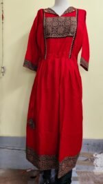 Red Long Gown (Contrast Yoke and Border) - Image 2