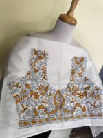 White Silk Kantha Stitch Blouse Material – Handcrafted - Image 3