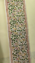 D Tussar Silk Kantha Stole – Off-White with Orange & Green Floral Vines - Image 2