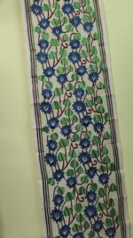 D Tussar Silk Kantha Stole – Off-White with Blue Floral Vine Design - Image 3