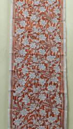D Tussar Silk Kantha Stole – Off-White, Orange Vines - Image 5