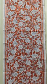 D Tussar Silk Kantha Stole – Off-White, Orange Vines - Image 6