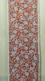 D Tussar Silk Kantha Stole – Off-White, Orange Vines - Image 4