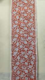 D Tussar Silk Kantha Stole – Off-White, Orange Vines
