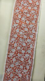 D Tussar Silk Kantha Stole – Off-White, Orange Vines - Image 2