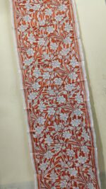 D Tussar Silk Kantha Stole – Off-White, Orange Vines - Image 3