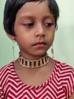 Handcrafted Choker necklace set with maroon thread and matching earrings - Image 2