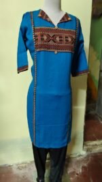 Royal blue flex Cotton Kurti Ajrakh degien Wooden Button - Image 3