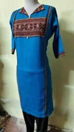Royal blue flex Cotton Kurti Ajrakh degien Wooden Button - Image 2