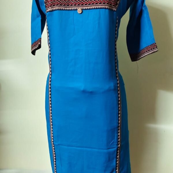Royal blue flex Cotton Kurti Ajrakh degien Wooden Button