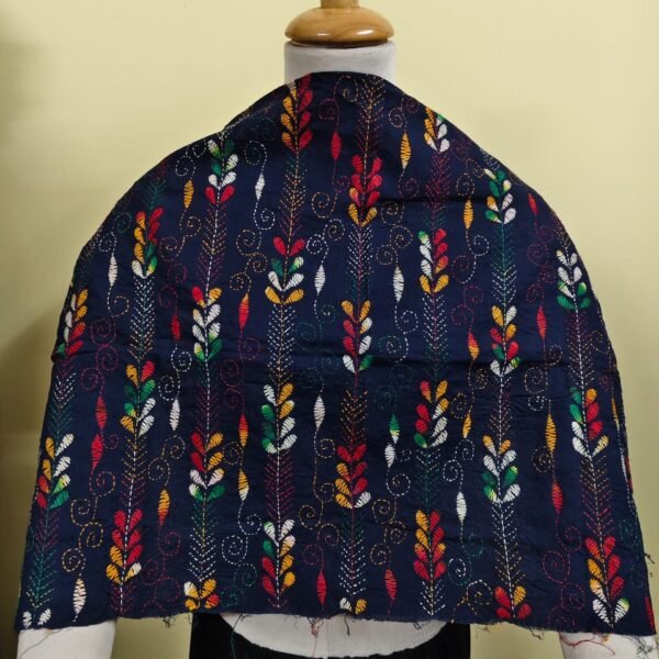 Cotton kantha stitch all over blouse piece (Navy blue color)