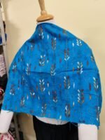Cotton Kantha Stitch All-Over Blouse Material – Turquoise Blue Vines & Sprigs - Image 3