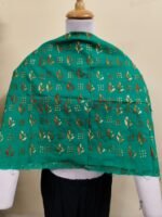 Cotton Kantha Stitch All-Over Blouse Material – Green Sprigs & Dots