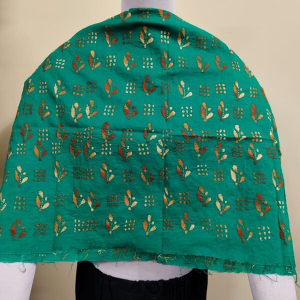 Cotton Kantha Stitch All-Over Blouse Material – Green Sprigs & Dots