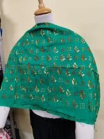 Cotton Kantha Stitch All-Over Blouse Material – Green Sprigs & Dots - Image 3