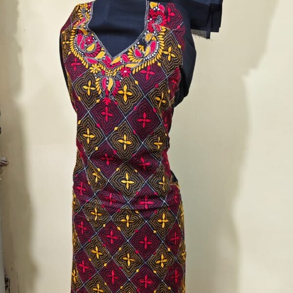 Cotton Kantha Stitch Material – Black Jali 3-Piece Salwar Suit Set