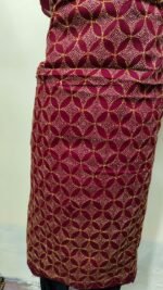 Cotton Kantha Stitch Dress Material – Wine Geometric Lattice 3-Piece Set - Image 7
