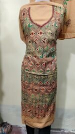 Cotton Kantha Sewing Dress Material – Bali Beige Hexa-Leaf 3-Piece Set