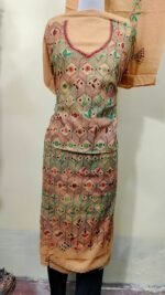 Cotton Kantha Sewing Dress Material – Bali Beige Hexa-Leaf 3-Piece Set - Image 6