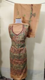 Cotton Kantha Sewing Dress Material – Bali Beige Hexa-Leaf 3-Piece Set - Image 5