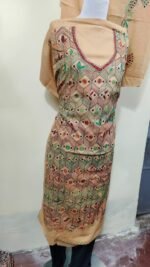 Cotton Kantha Sewing Dress Material – Bali Beige Hexa-Leaf 3-Piece Set - Image 4