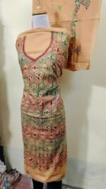 Cotton Kantha Sewing Dress Material – Bali Beige Hexa-Leaf 3-Piece Set - Image 2