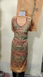 Cotton Kantha Sewing Dress Material – Bali Beige Hexa-Leaf 3-Piece Set - Image 3