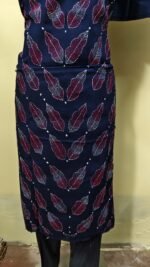 Cotton Kantha Stitch Dress Material – Navy Leaf Butti 3-Piece Set - Image 5