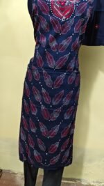 Cotton Kantha Stitch Dress Material – Navy Leaf Butti 3-Piece Set - Image 3