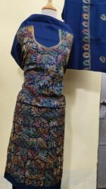Cotton Kantha Stitch Dress Material – Navy Multicolor Leaf All-Over 3-Piece Set