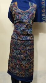 Cotton Kantha Stitch Dress Material – Navy Multicolor Leaf All-Over 3-Piece Set - Image 5