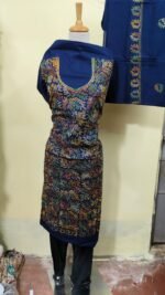 Cotton Kantha Stitch Dress Material – Navy Multicolor Leaf All-Over 3-Piece Set - Image 2