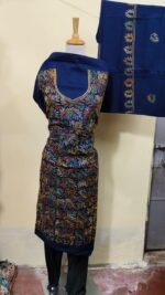 Cotton Kantha Stitch Dress Material – Navy Multicolor Leaf All-Over 3-Piece Set - Image 3
