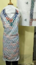 Cotton Kantha Stitch Dress Material – Ivory Pastel Mosaic 3-Piece Set
