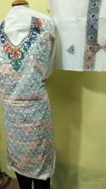 Cotton Kantha Stitch Dress Material – Ivory Pastel Mosaic 3-Piece Set - Image 6
