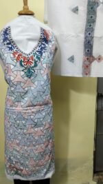 Cotton Kantha Stitch Dress Material – Ivory Pastel Mosaic 3-Piece Set - Image 3