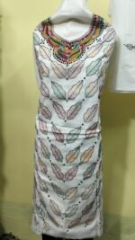 Cotton Kantha Stitch Dress Material – White Pastel Leaf Buti 3-Piece Set - Image 6