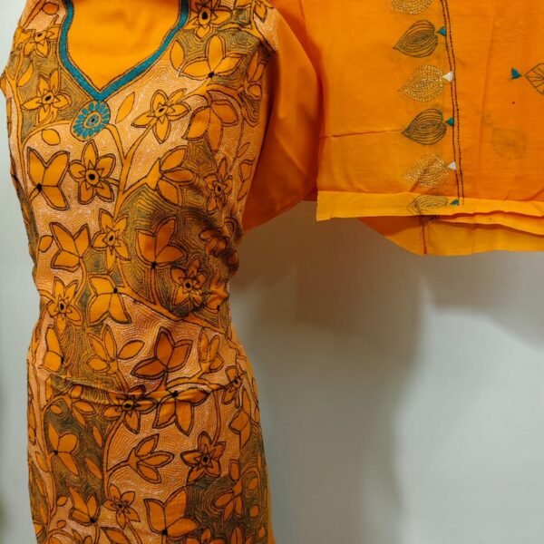Cotton Kantha Stitch Salwar Suit – Yellow (3-Piece Set)