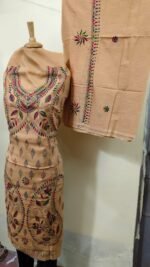 Cotton Kantha Stitch Salwar Suit – Sand Beige Paisley & Leaf (3-Piece Set)