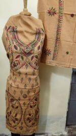 Cotton Kantha Stitch Salwar Suit – Sand Beige Paisley & Leaf (3-Piece Set) - Image 3