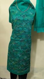 Cotton Kantha Stitch Dress Material – Green Petal Lattice (3-Piece Set) - Image 5