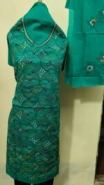 Cotton Kantha Stitch Dress Material – Green Petal Lattice (3-Piece Set) - Image 4