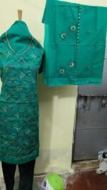 Cotton Kantha Stitch Dress Material – Green Petal Lattice (3-Piece Set) - Image 2