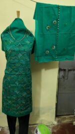 Cotton Kantha Stitch Dress Material – Green Petal Lattice (3-Piece Set) - Image 3