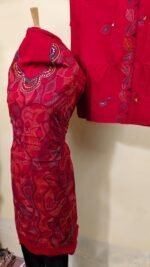 Cotton Kantha Stitch Dress Material – Red Suit Piece (3-Set)