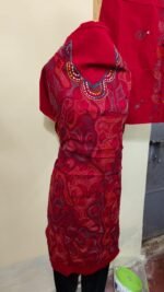 Cotton Kantha Stitch Dress Material – Red Suit Piece (3-Set) - Image 3