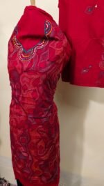 Cotton Kantha Stitch Dress Material – Red Suit Piece (3-Set) - Image 2