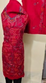 Cotton Kantha Stitch Dress Material – Red Suit Piece (3-Set) - Image 4