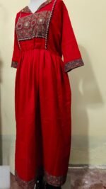 Women Red Long Gown (Contrast Yoke and Border) - Image 3