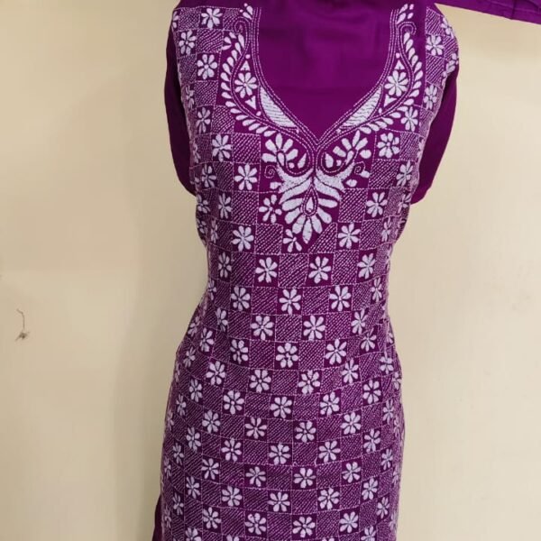 Kantha Stitch Dress Material Salwar Suit 3 Piece Set Deep Purple